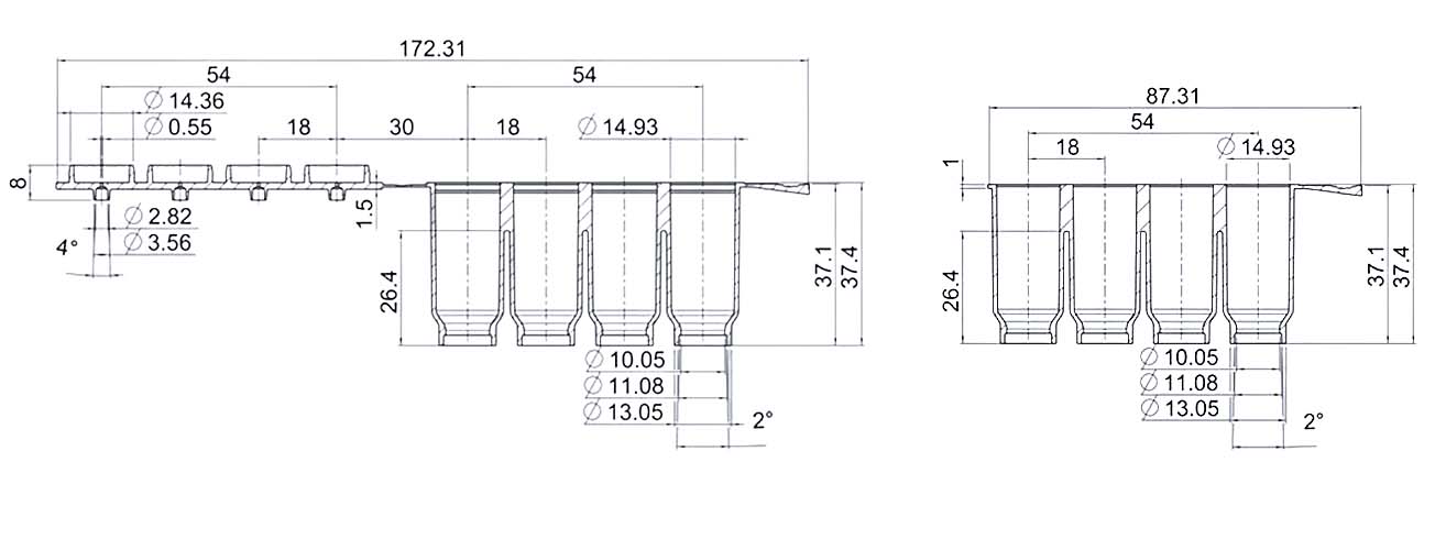 Dimensions of the 4.5 mL interaction tanks