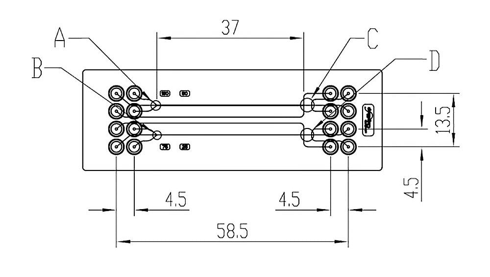 Dimensions of the sheath flow particle and cell sorting chip with long channels