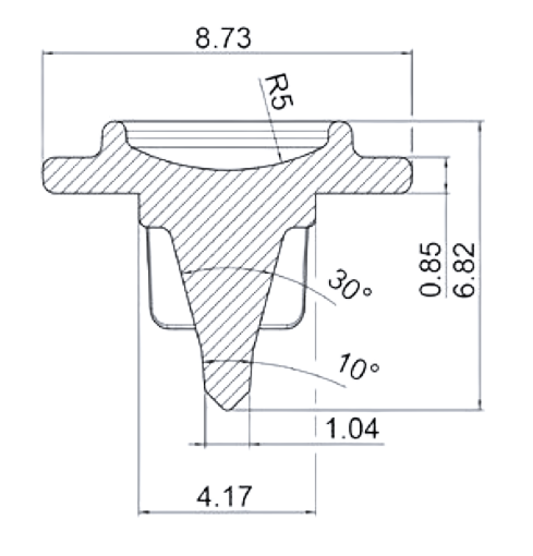 Dimensions of the male Luer plugs with low volume displacement