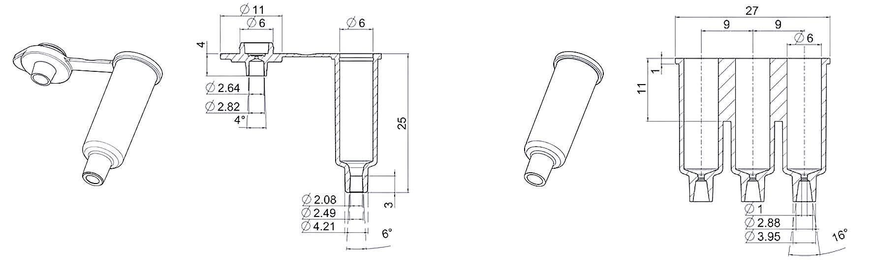 Schémas du réservoir de 500 uL avec interface Luer