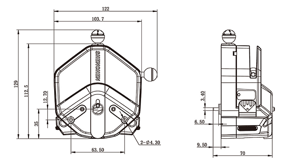 Dimensions of the Shenchen Baoding EasyPump adjustable pump head