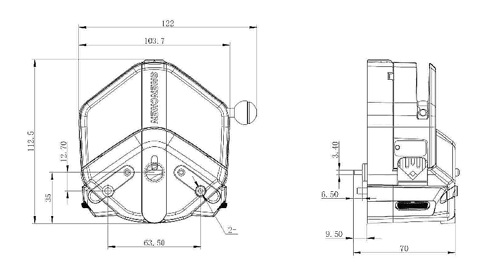 Dimensions of the Shenchen Baoding EasyPump fixed pump head