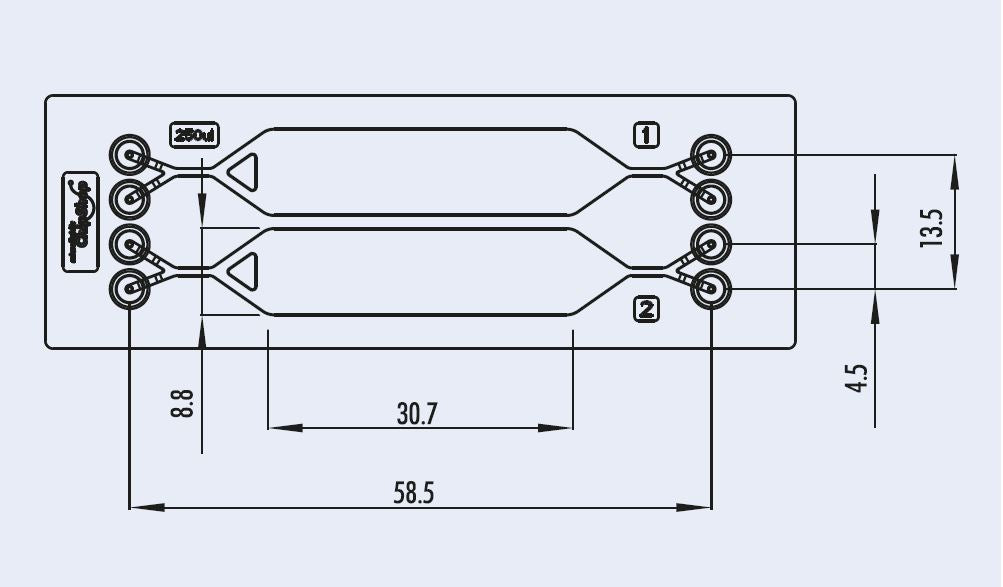 Dimensions of the 250 µL rhombic chamber chip