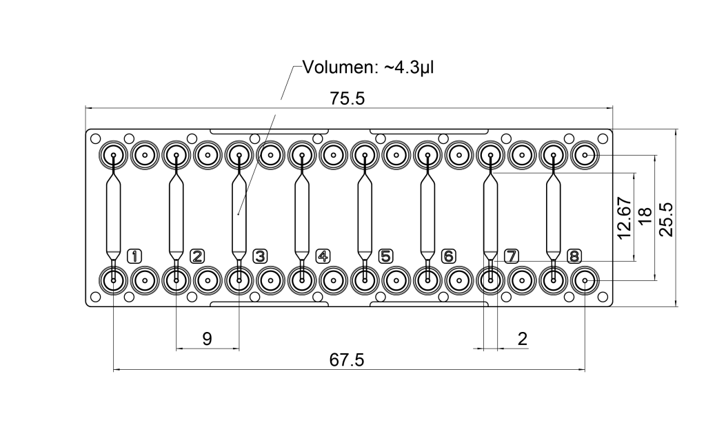 Dimensions of the barrier chamber chip