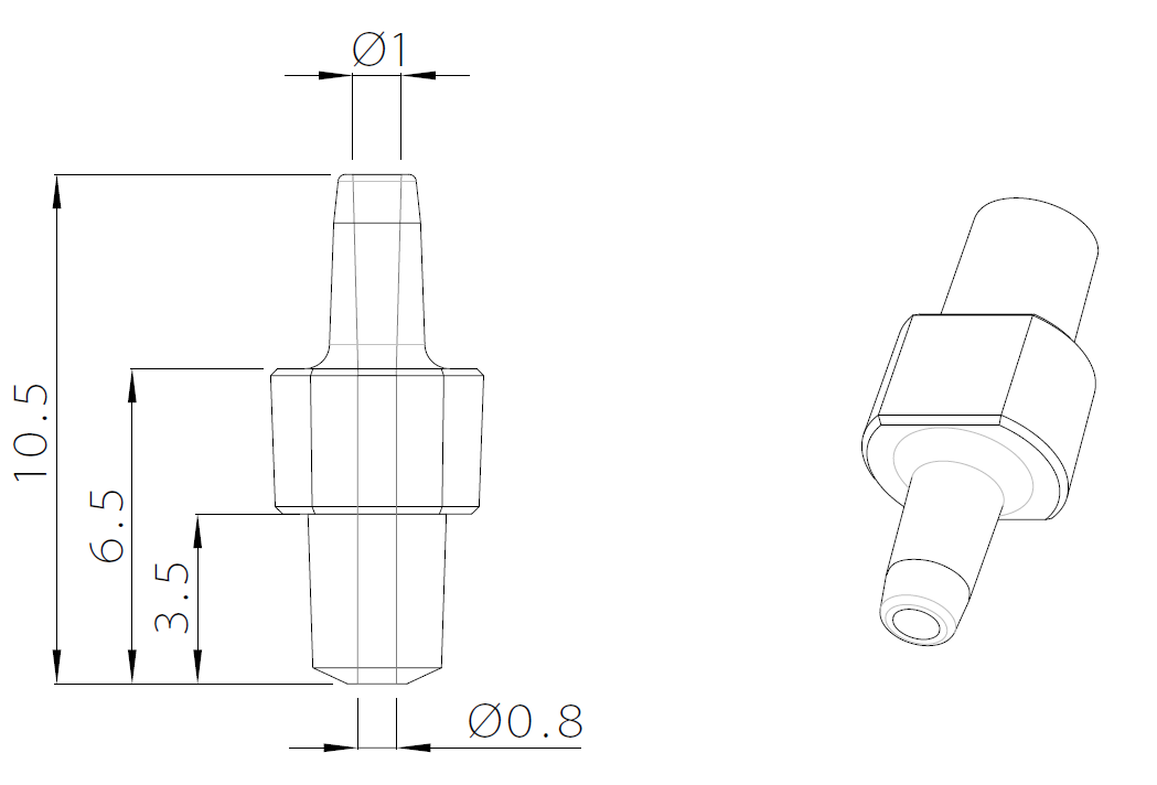 Dimensions of the mini Luer fluid connectors