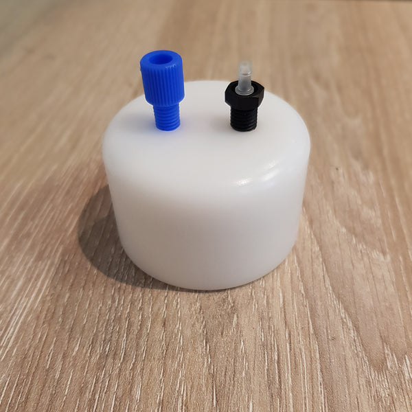 2-port white microfluidic reservoir cap with 1/4-28 fittings