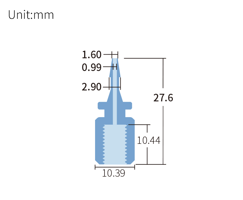 technical drawing of Barb to female adapter for 1/4-28 (pack of 10) - PTFE AD-011