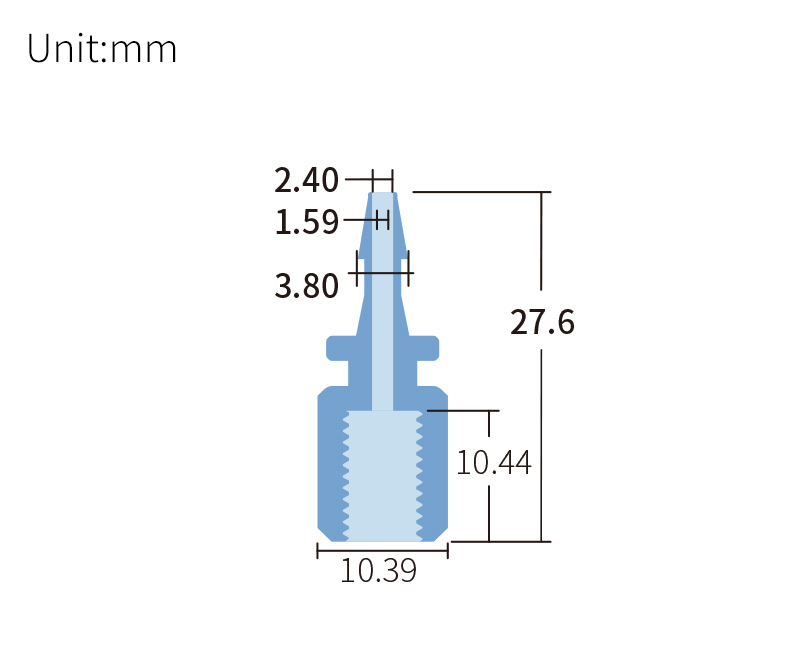 technical drawing of Barb to female adapter for 1/4-28 (pack of 10) - PTFE AD-013