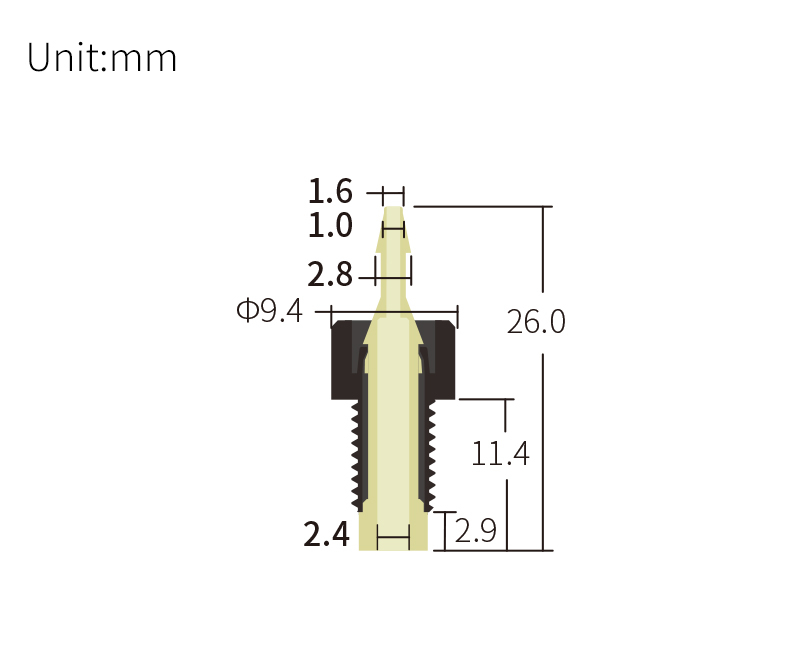 technical drawing of 1/4-28 Male to Barbed Anti-Twist Adapter (10-pack) - PPS AD-041