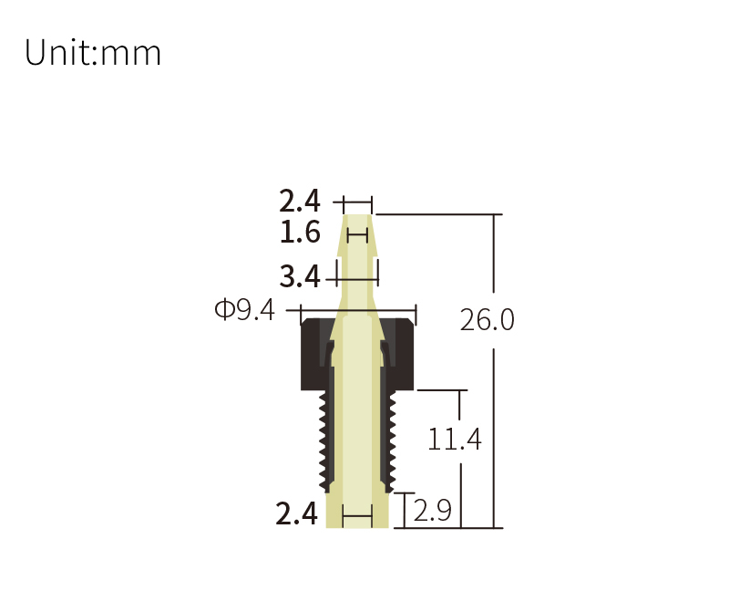 technical drawing of 1/4-28 Male to Barbed Anti-Twist Adapter (10-pack) - PPS AD-043