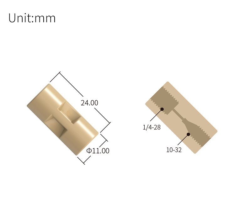 technical drawing of female thread Straight adapter 1/4-28 to 10-32 - PEEK AD-052