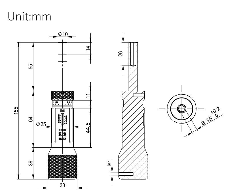 technical drawing of the Torque Screwdriver AX-005