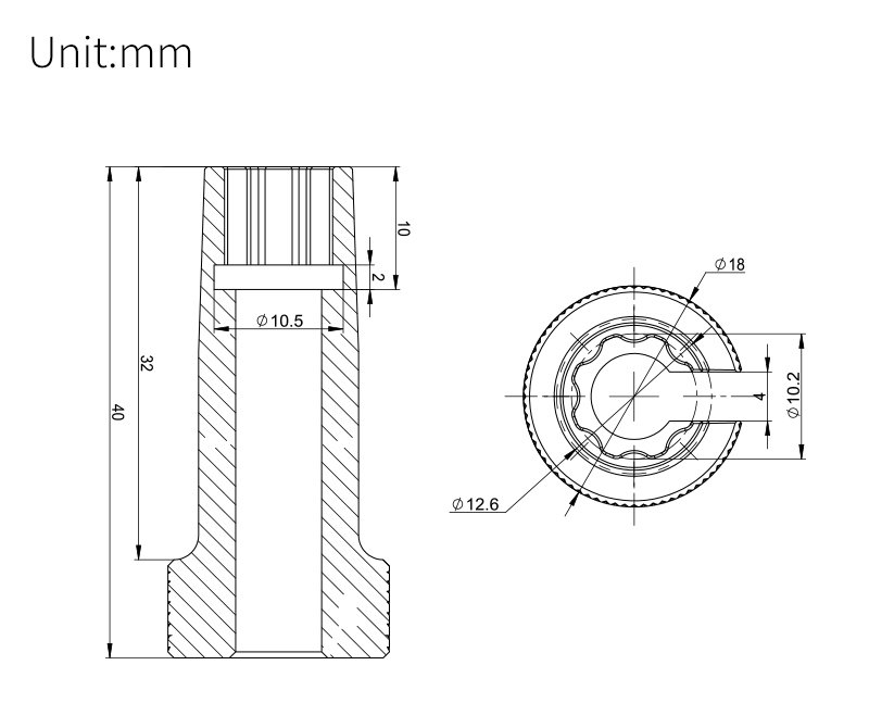 technical drawing of hand tightening tool AX-009