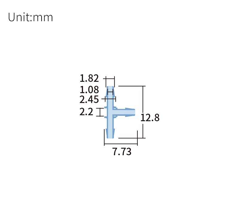 technical drawing of T barbed connector (pack of 10) - PP BB-001