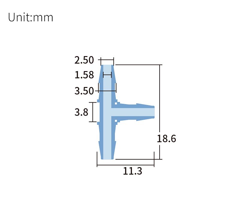 technical drawing of T barbed connector (pack of 10) - PP BB-002