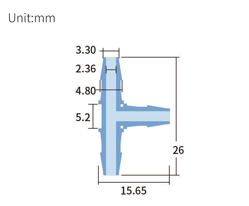 technical drawing of T barbed connector (pack of 10) - PP BB-003