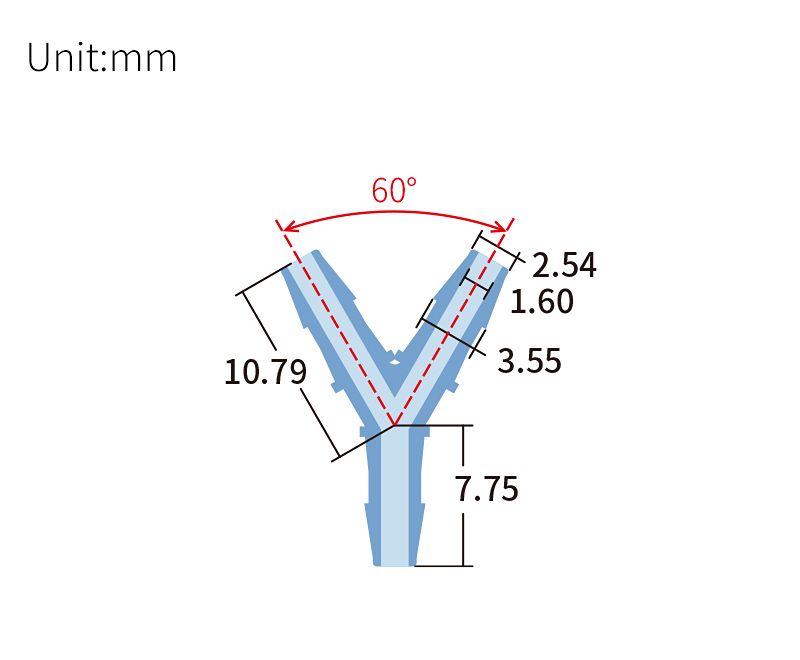 technical drawing of Y barbed connector (pack of 10) - PP BB-005