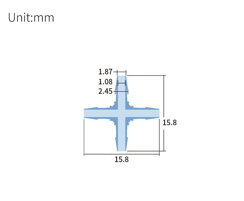 technical drawing of Barbed cross connector (pack of 10) - PP BB-019