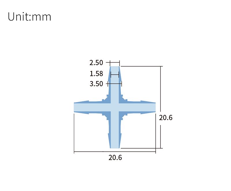 technical drawing of Barbed cross connector (pack of 10) - PP BB-020