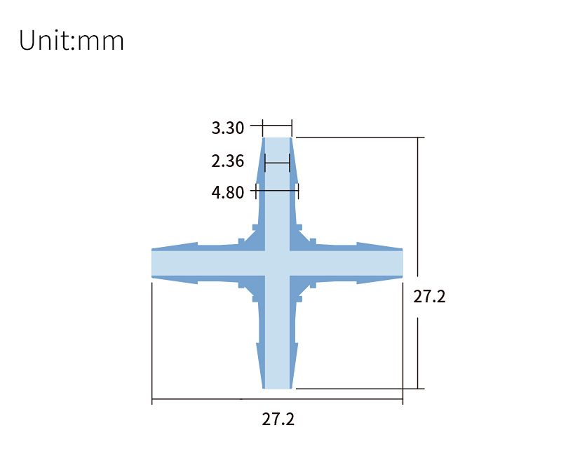technical drawing of Barbed cross connector (pack of 10) - PP BB-021