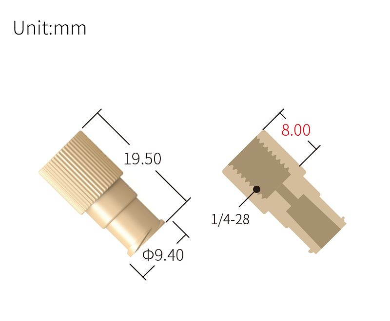 technical drawing of Luer internal thread external rotation butt fitting for 1/4-28 female thread (pack of 5) - PEEK LR-003