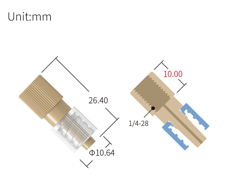technical drawing of Luer internal screw butt fitting for 1/4-28 female thread (pack of 5) - PEEK LR-004