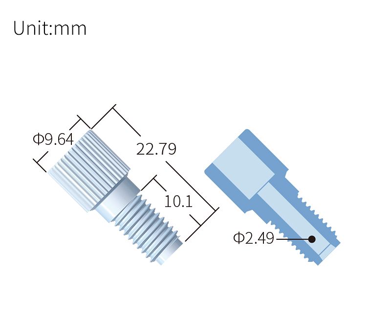 technical drawing of Flangeless Nut 1/4-28 (pack of 10) - PP NU-001