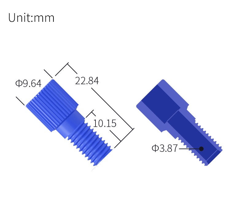 technical drawing of Colored Flangeless Nut 1/4-28 (pack of 10) - PP NU-006