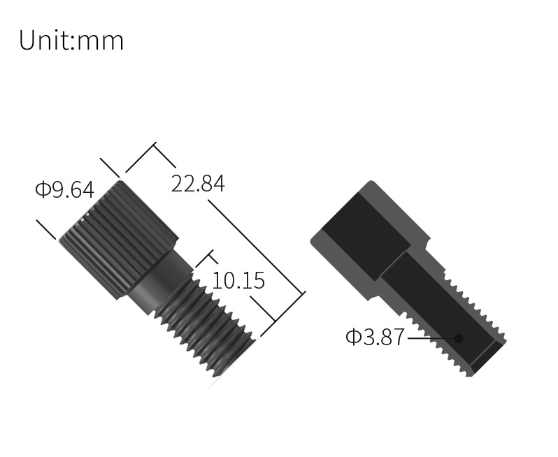 technical drawing of Colored Flangeless Nut 1/4-28 (pack of 10) - PP NU-009