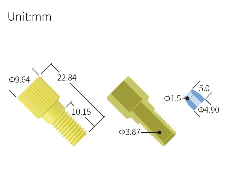 technical drawing of Color Flangeless Fittings for 1/4-28 (Pack of 10) – PP ST-011