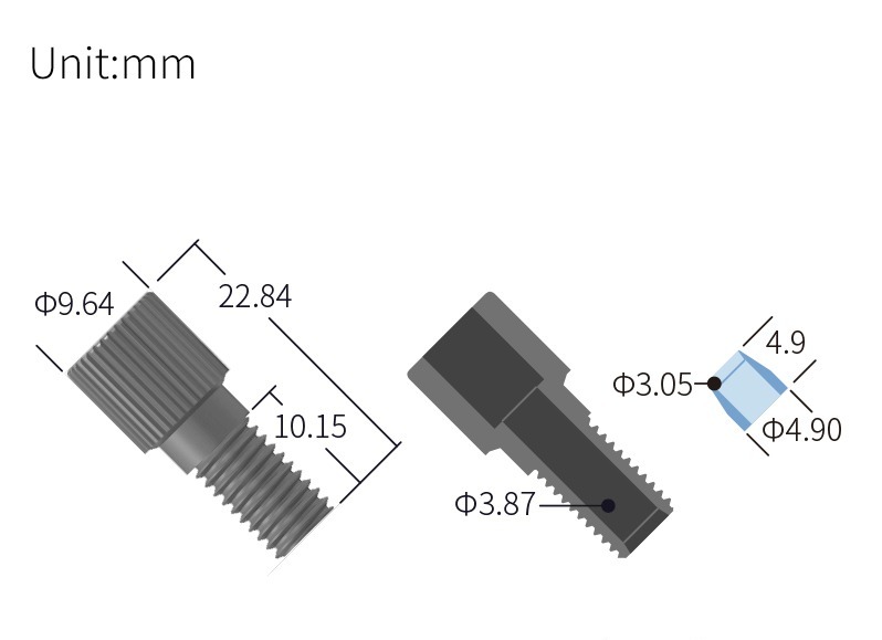 technical drawing of Color Flangeless Fittings for 1/4-28 (Pack of 10) – PP ST-014