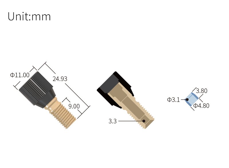 Technical drawing of 1/4-28 Pre-Torque Flangeless Fitting (10-pack) - PEEK + ETFE, SKU DM-ST-025
