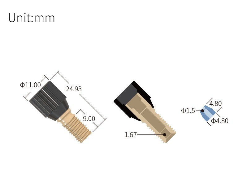 Technical drawing of 1/4-28 Pre-Torque Flangeless Fitting (10-pack) - PEEK + ETFE, SKU DM-ST-027