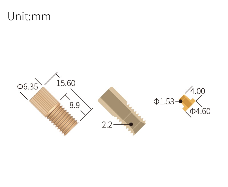 technical drawing of headless flangeless fitting 1/16 - PEEK/PTFE ST-029