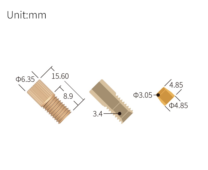 technical drawing of headless flangeless fitting 1/8 - PEEK/PTFE ST-030