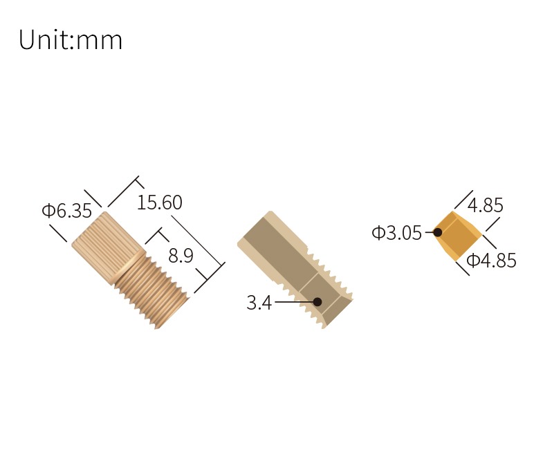 technical drawing of headless flangeless fitting M6 - PEEK/ETFE ST-032