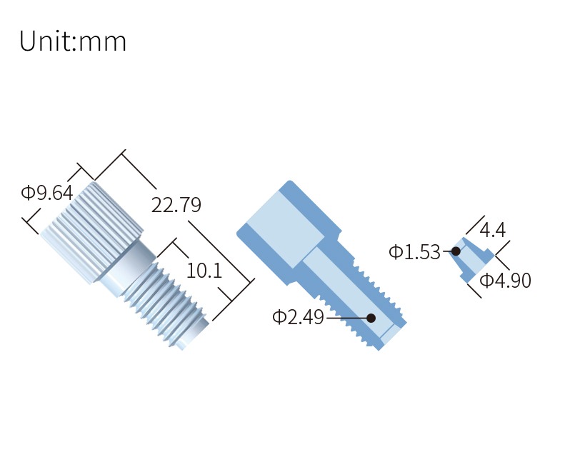 technical drawing of flangeless fitting M6 - PP ST-036